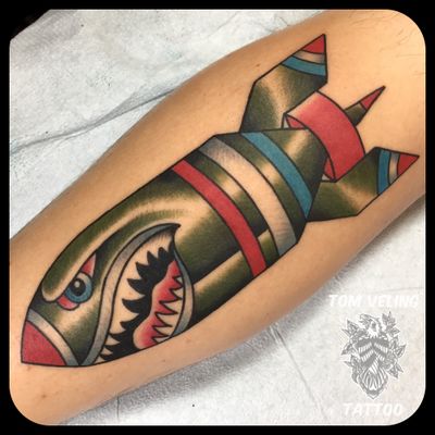 #portsidetattoo #portsidetattoosd #americantraditional #radtrad #traditionaltattoo #traditional #sandiego #bomb #sharkface #shark 