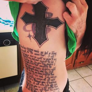 This is a cover up with a poem she wrote for her daughter.   She was supposed to come back for one more session so we could do something with the stuff around the cross.  With hope, she'll make the time one day. 