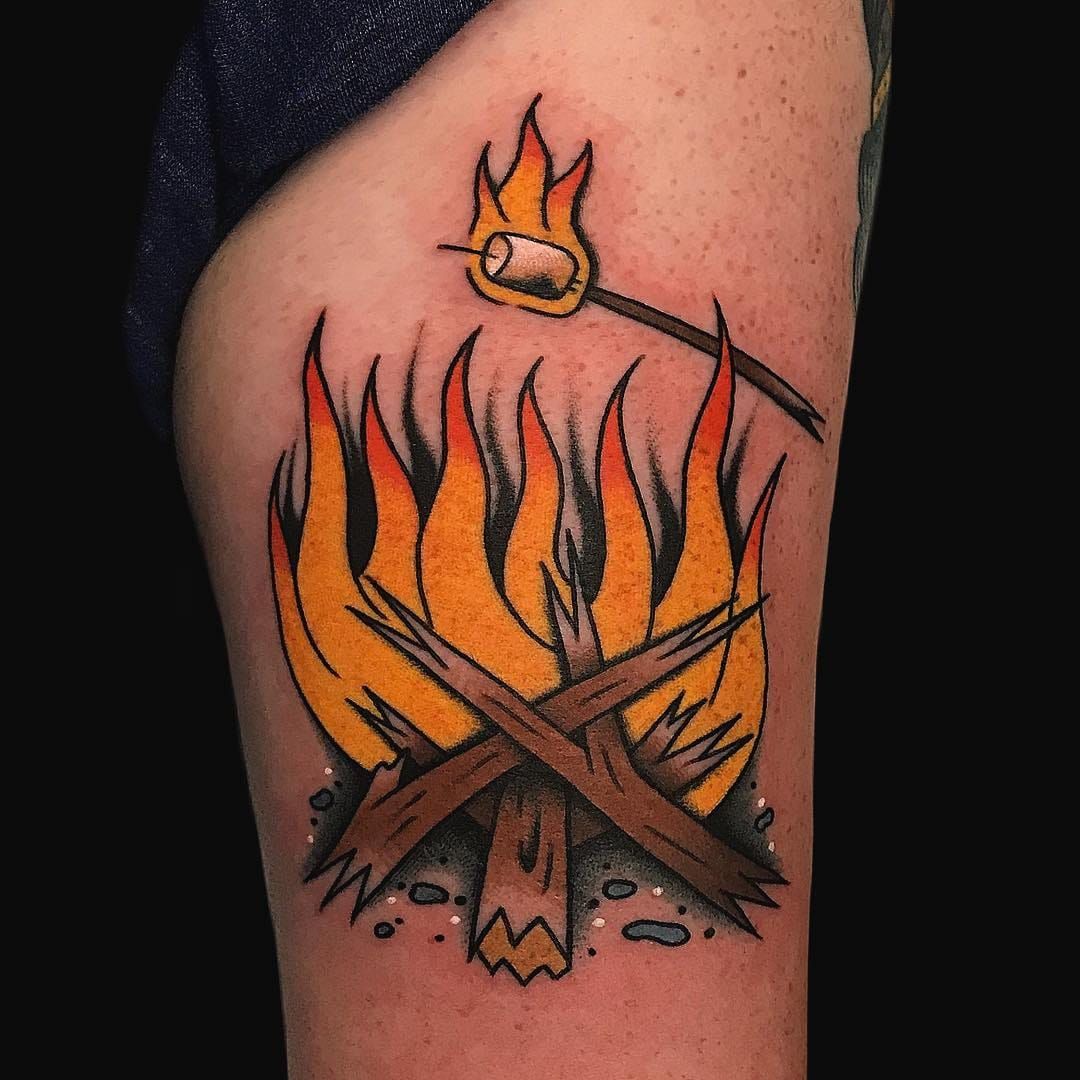 Tattoo Snob on Instagram Camp Fire by roygbiv at  xfuturelazertigerx in Ferndale Michigan campfire firetattoo roygbiv  futurelazertiger ferndale