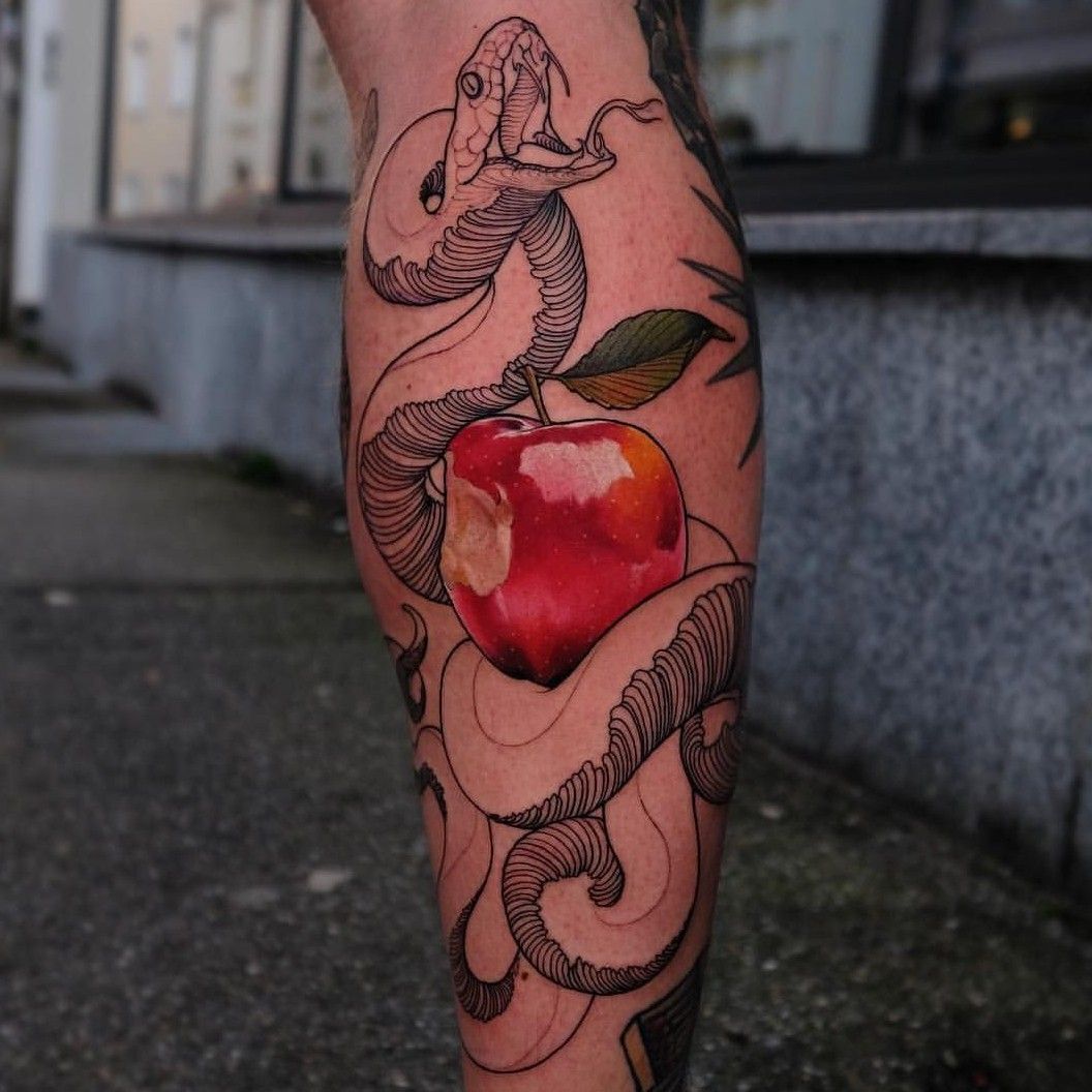 apple tattoo snake  Snake And Apple Tattoo HD Png Download   Transparent Png Image  PNGitem