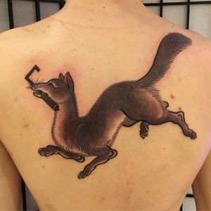 Tattoo by Hide Ichibay #HideIchibay #foxtattoos #fox #animal #nature #Japanese #irezumi #key #backpiece #blackandgrey