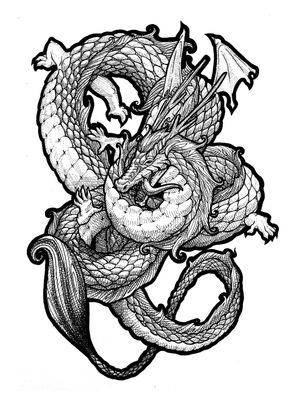 Tattoo uploaded by Maldazel • Dragon 🐉 #draw #art #artwork #lineart #simple  #animal #fantasy #mysticalcreature #mystic #myth #blackandwhite #sketch  #flash #fun #elegant #minimalist #black #dragon • Tattoodo