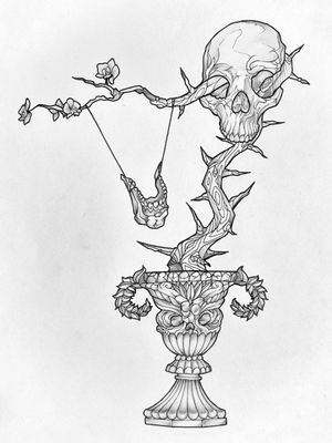 Tattoo Uploaded By Maldazel • Skull Flower ? #Draw #Art #Artwork #Lineart  #Simple #Fantasy #Blackandwhite #Sketch #Flash #Fun #Elegant #Minimalist  #Black #Skull #Flowers #Tree #Dark #Death • Tattoodo