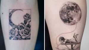 Tattoo on the left by Nando and tattoo on the right by Zlata Kolomoyskaya #ZlataKolomoyskaya #Nando #moontattoos #moon #nature