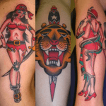 #traditionalamerican #traditional #traditionaltattoo #traditionaltattoos #KrookedKen #tiger #tigertattoo #pinup #pirate 