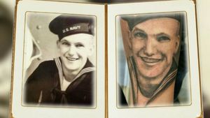 This is my Grandfather when he was 19 years old and a Navy Man in World War II sailing into Japanese Kamakaze Planes that wiped out 80% of the crew aboard the USS Aaron Ward. My grandfather was one of the lucky ones who made it off the ship and back home. Later on he has a son who she named Aaron Ward deacon after the esteemed ship.