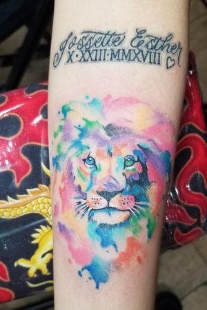Free Hand Watercolor Lion Tattoo 