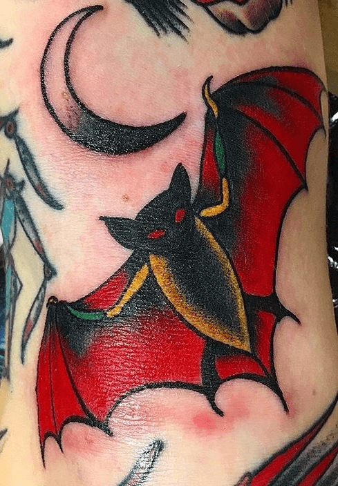 Bat and Rose with siblings initials by Eddie Zavala TattooNOW