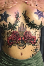 Full sternum/under boob piece. Free handed leaves under/on breasts to cover up scaring. 