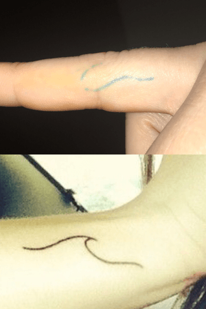 my 2nd tattoo                                                                 upper pic- my finger. half the ink did not take   DID NOT KNOW THAT COULD HAPPEN)               bottom pic- what its supposed to look like