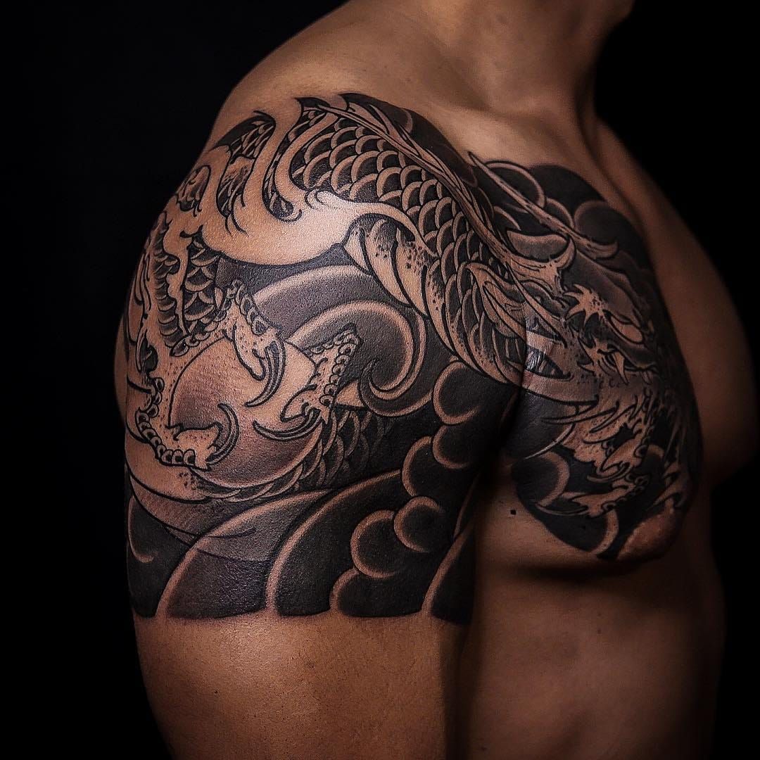 Japanese Dragon Sleeve  BARDADIM TATTOO  Japanese Tattoos  Dragon sleeve  tattoos Dragon tattoo shoulder Tattoos