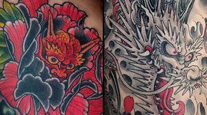 Tattoo on the left by Mike Rubendall and tattoo on the right by Matt Beckerich #MikeRubendall #MattBeckerich #tattoodoambassador  #Japanese #Japanesetattoo #Irezumi