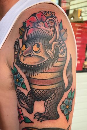 Where the wild things are traditional tattoo. #Traditional #neotraditional #neotrad #trad #colour #colourtattoo #tattoos #canada #vancouver #vancouvertattooartists  #whipshading #blackwork 