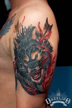 Wolf tattoo done by put@Dazzlingtattoo    #tattooer#tattooed #tattooartist #newschool#newschooltattoo  #tattoo#tattoos #dazzlingtattoo #dazzlingtattoostudio #dazzlingtattoobyputdzlt #bangkok #bangkoktattoo #bangkoktattooartist #tattoobangkok #thailand #thailandtattoo #thailandtattooartist #tattoothailand #classpen #inkjecta #inkjectanano#asiatattoosupply #asiatattoosupplythailand#burlaktattoorotary#burlaksolo#ร้านสัก#fytcartridges#y520