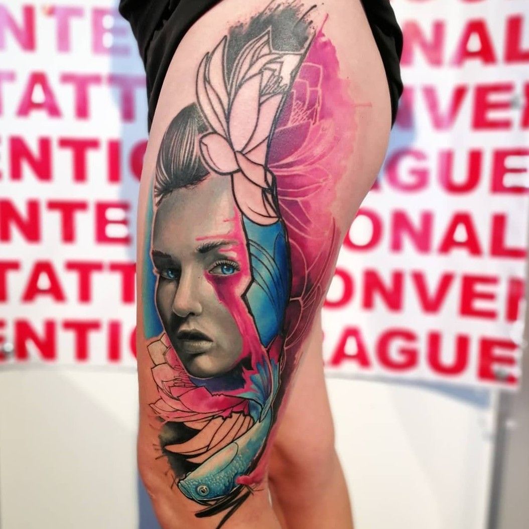 Attractive Colorful Face Portrait Tattoo Art  Black Poison Tattoos