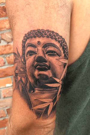 Realistic, black and grey, buddha 