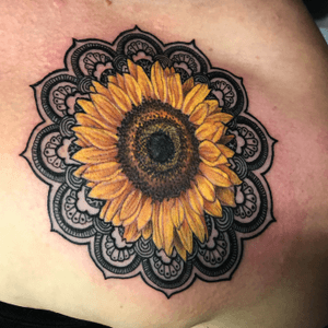 Sunflower and mandala on chest/shoulder