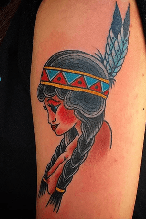 Lady tattoo. #philadelphia #lady #headdress #traditional #boldwillhold #americana #color 