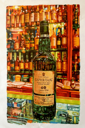 Laphroig bottle, copic marker painting on canson marker paper. #painting #drawing #art #whiskey #hyperrealism #copicmarkers 