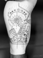 Tattoo by Gerardo Waz #GerardoWaz #geometrictattoos #geometric #sacredgeometry #fineline #linework #portrait #eye #sun #forest #shape #pattern #dotwork #compass #moonphase