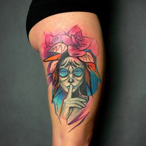 La Katrina#lacatrina #flower #rose #woman #face #tattoo #tattoos #watercolor #watercolortattoo #watercolour #aquarelle #realistic #tattooart 