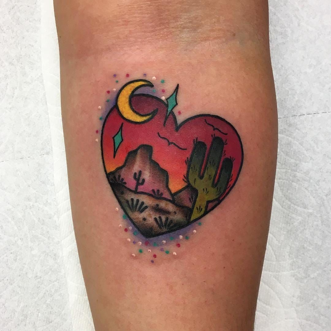 Desert mountains and Saguaro landscape by Andrew at High Noon Tattoo in  Phoenix AZ Fresh  rtattoos