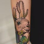 Tattoo by Dzo Lama #DzoLama #cactustattoos #cactus #desert #plant #nature #llama #color #watercolor #illustrative