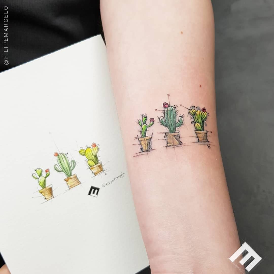 Potted Cactus Temporary Tattoos Succulent House Plants Black  Etsy