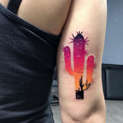 Tattoo by Daria Stahp #DariaStahp #cactustattoos #cactus #desert #plant #nature #color #landscape