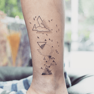 Geometric nature tattoo - Tattoo Chiang Mai                                                                                #geometric #nature ##dotwork #fineline #linework #leaves #sky ##clouds #simple #minimalist #ChiangMai #thailand #wind #tattoochiangmai #tattoostudiochiangmai