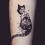 Black cat tattoo - Tattoo Chiang Mai #blackandgrey #Black #cat #kitty #flower #universe #galaxytattoo #patternwork #linework #rose #girl #ChiangMai #thailand 