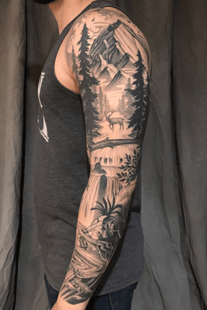 #trees #landscape #mountains #mountain #elk #fish #waterfall #DarcyNutt #chalicetattoo 