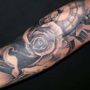 Rose and pocket watch tattoo by (Davinder) Dubz Singh 