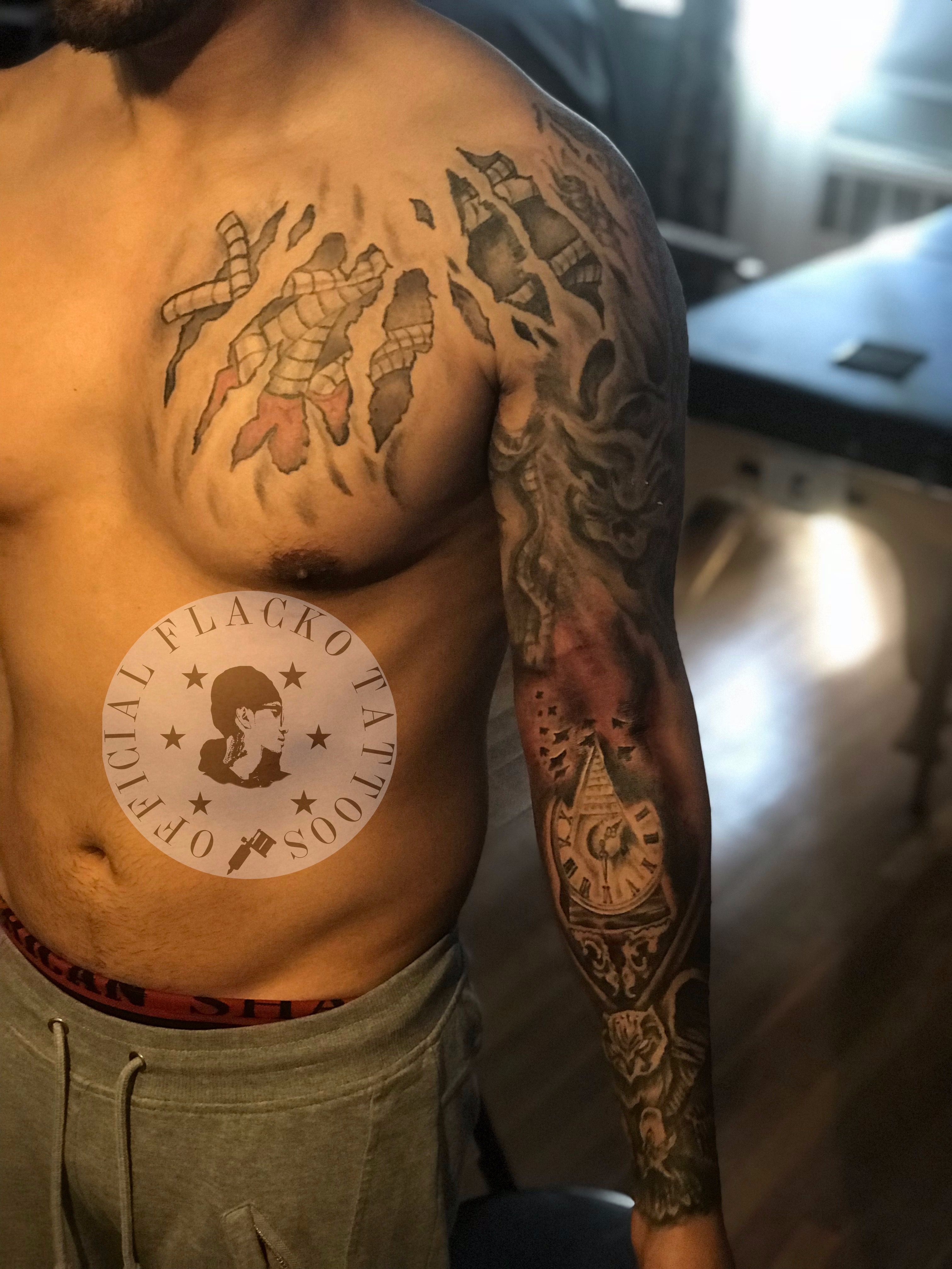 Tattoo uploaded by Official Flacko • Chest to arm sleeve of miscellaneous concepts • Tattoodo