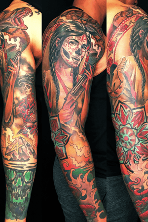 This is a Mexican heritage sleeve on john. A fun tattoo to draw and put together. 