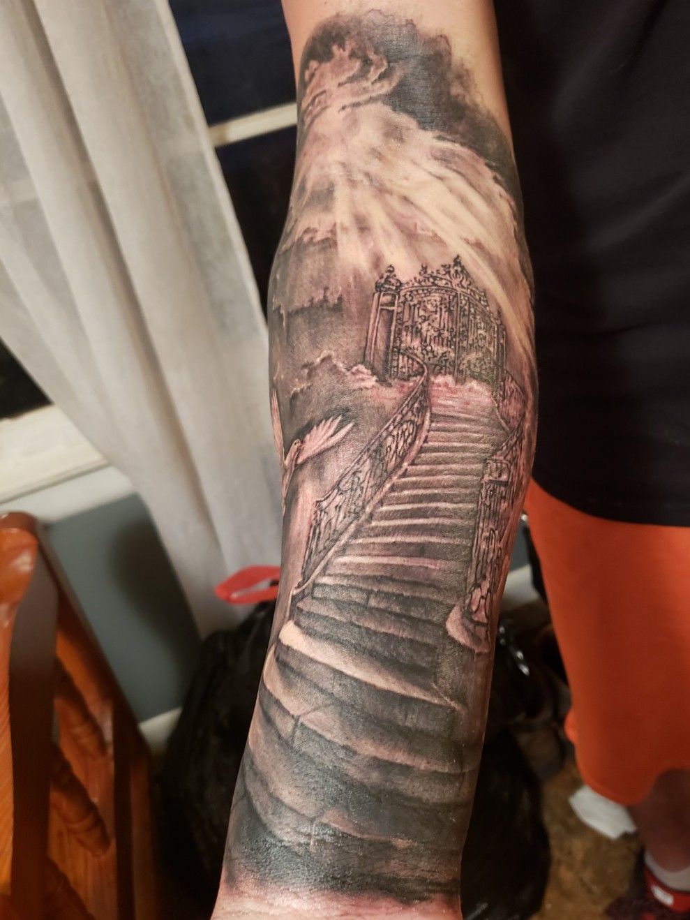 Great Gatsby Gate with Stairway to Heaven chest shoulder arm custom  tattoo by Mike Crinella  Great Gatsby Gate with Stairway to Heaven  chest shoulder arm custom tattoo Time for some ink