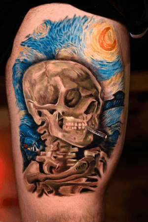 Definitely my favorite piece done. I have a combination done of starry night and skeleton with Burning cigarette. 