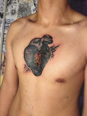 Coal heart #tattoo #heart #coal #fire #chestpiece #tatuaje #argentinatattoo #lujan #buenosairestattoo 