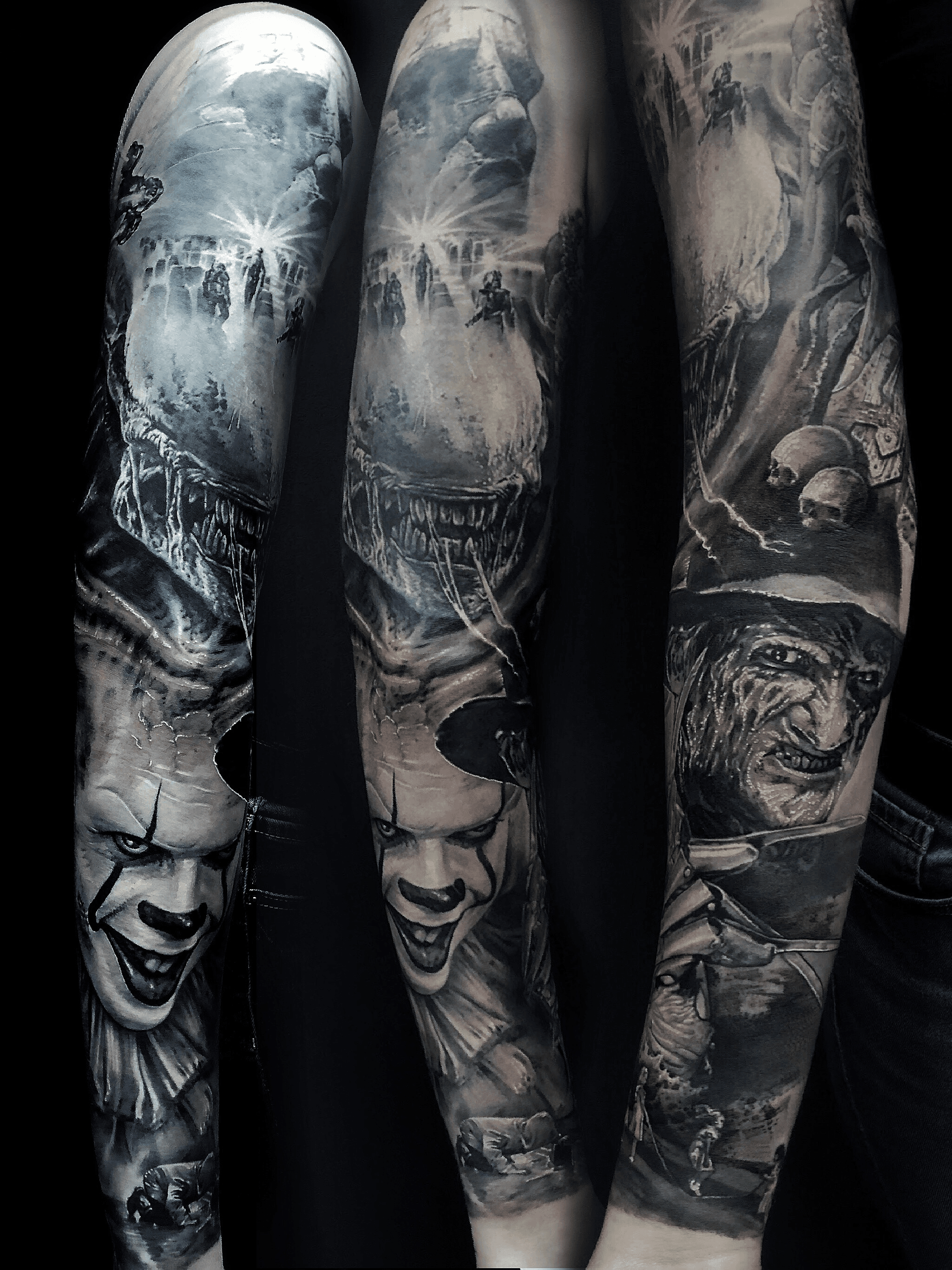 Finished up lower leg horror sleeve with Pennywise Artist Steven House at  Zombie Tattoo in Norco Ca  rtattoos