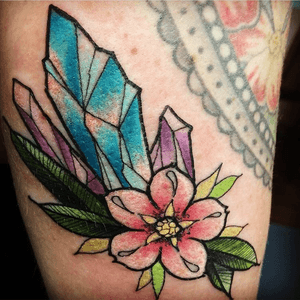 Cherry blossom and crystals by Corey Lyon #cherryblossomtattoo #crystals 