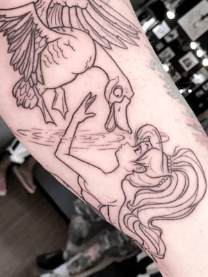 First session on this #goose and #mermaidtattoo on the inner arm #cartoontattoo 