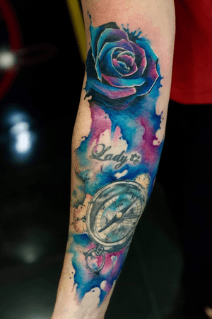 Water colour combined with existing tattoo
