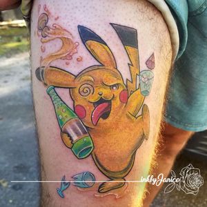 Pikachu raging, color tattoo by @inkbyjanice 