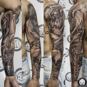 Realistic full arm sleeve. Black & Grey Style. #realistic #realism #blackandgrey #blackandwhite #armsleeve #sleeve #fullsleeve #patong #phuket #thailand