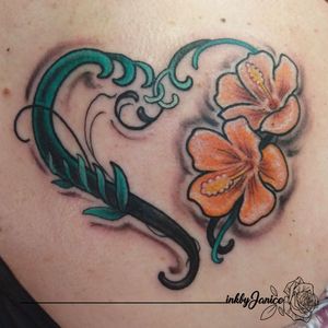 Hibiscus flower heart tattoo