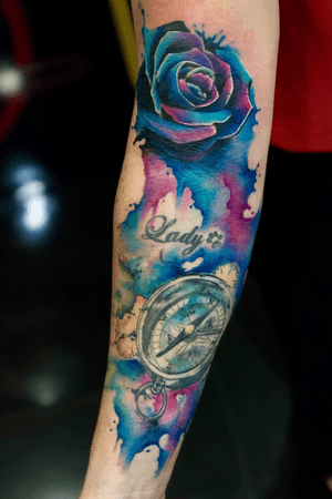 Water colour combined with existing tattoos
