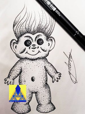 troll doll design by me//black ball ink pen.