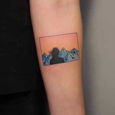 Tattoo by Yar Put #YarPut #favoritetattoos #favorite #stickandpoke #handpoke #color #mountains #landscape #portrait