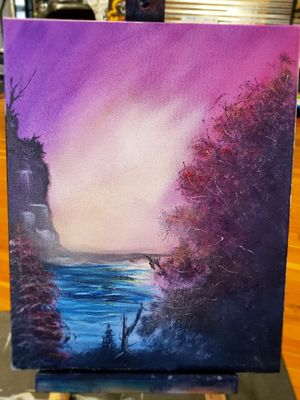 A quick birthday painting. Was just doing a quick demonstration on paint techniques. #oilpainting #birthdayfun #landscapes #landscapeportrait 