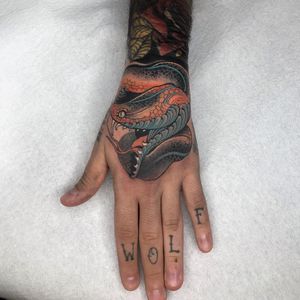 Tattoo by Vale Lovette #ValeLovette #tattoodoambassador #color #neotraditional #snake #reptile #color #handtattoo